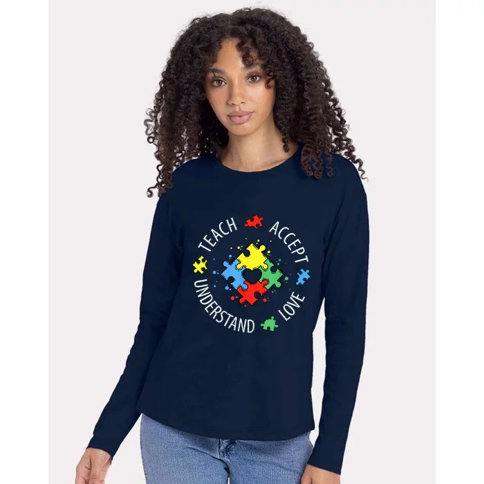 Autism Awareness Teacher S.hirt Teach Accept Understand Lov Womens Cotton Relaxed Long Sleeve T-Shirt