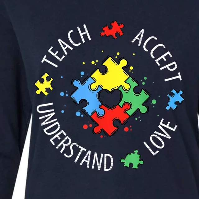 Autism Awareness Teacher S.hirt Teach Accept Understand Lov Womens Cotton Relaxed Long Sleeve T-Shirt