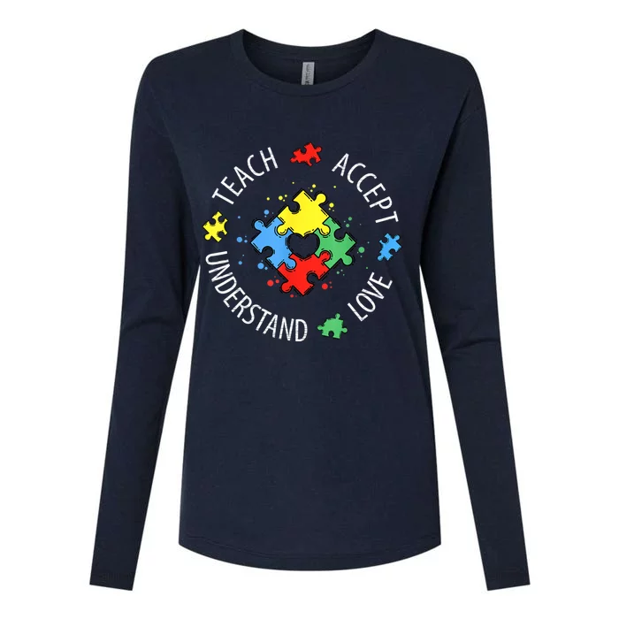 Autism Awareness Teacher S.hirt Teach Accept Understand Lov Womens Cotton Relaxed Long Sleeve T-Shirt