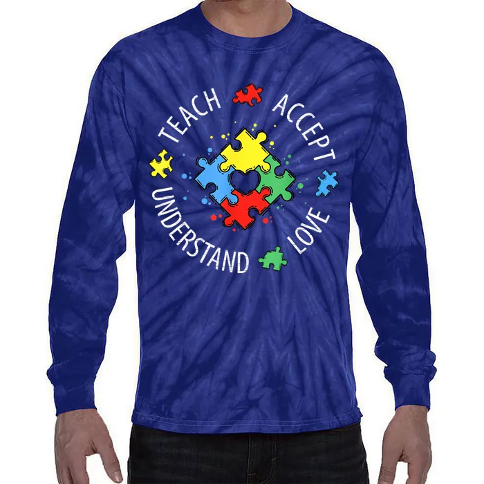 Autism Awareness Teacher S.hirt Teach Accept Understand Lov Tie-Dye Long Sleeve Shirt