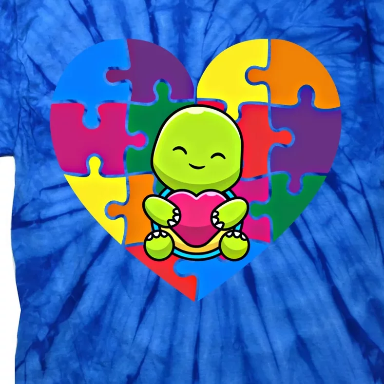 Autism Awareness Turtle Heart ValentineS Day Puzzle Piece Gift Tie-Dye T-Shirt