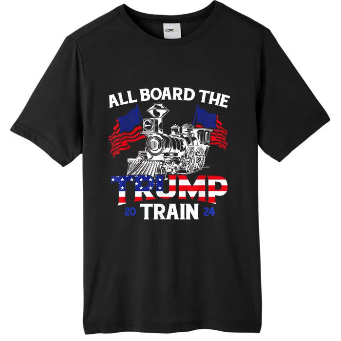 All Aboard Trump Train 2024 American Flag Trump Support ChromaSoft Performance T-Shirt