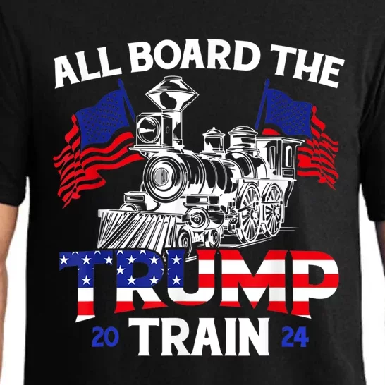 All Aboard Trump Train 2024 American Flag Trump Support Pajama Set