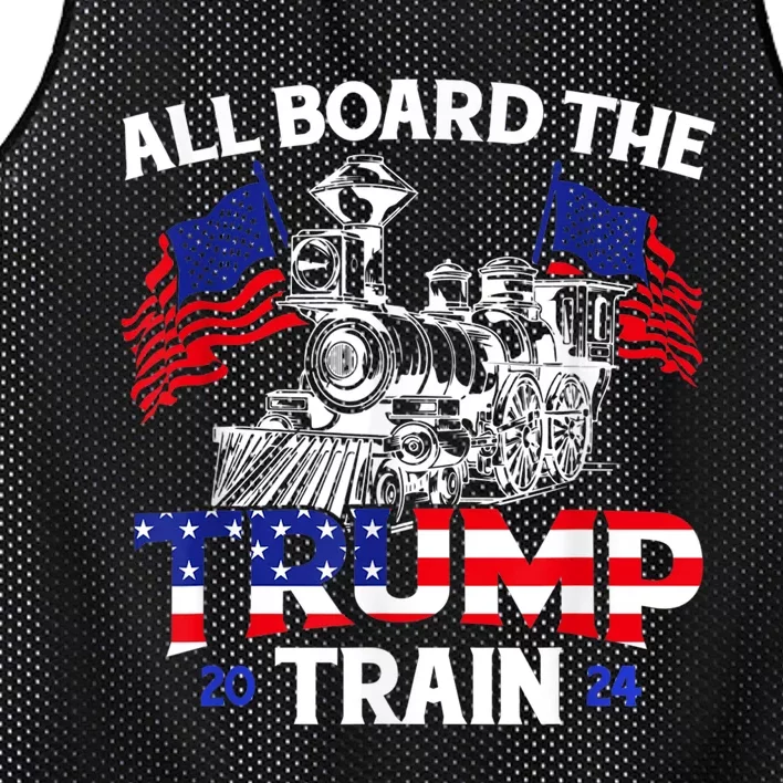 All Aboard Trump Train 2024 American Flag Trump Support Mesh Reversible Basketball Jersey Tank