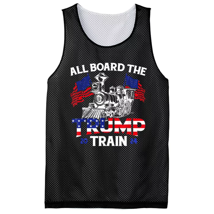 All Aboard Trump Train 2024 American Flag Trump Support Mesh Reversible Basketball Jersey Tank