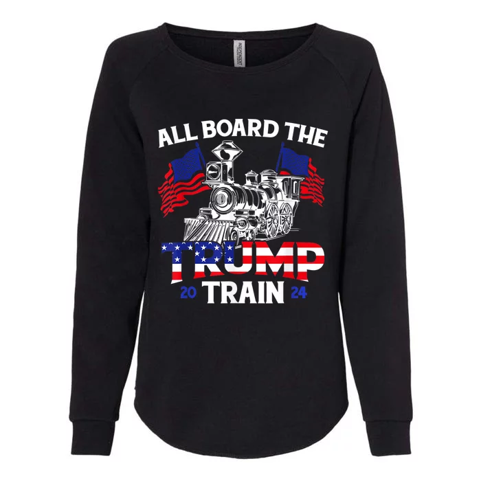 All Aboard Trump Train 2024 American Flag Trump Support Womens California Wash Sweatshirt