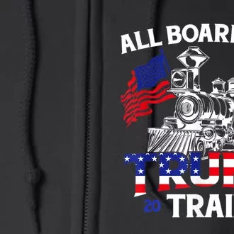 All Aboard Trump Train 2024 American Flag Trump Support Full Zip Hoodie