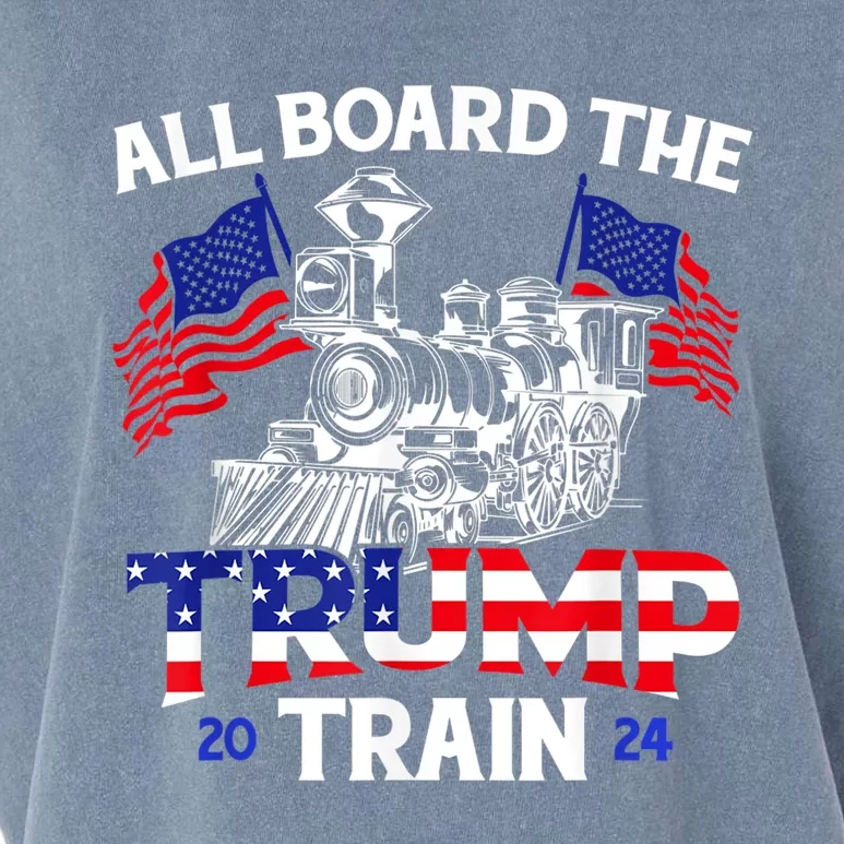 All Aboard Trump Train 2024 American Flag Trump Support Garment-Dyed Women's Muscle Tee