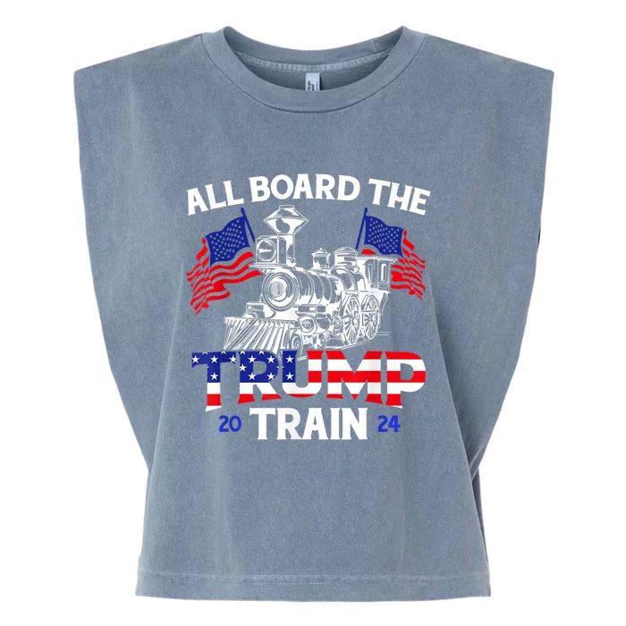 All Aboard Trump Train 2024 American Flag Trump Support Garment-Dyed Women's Muscle Tee