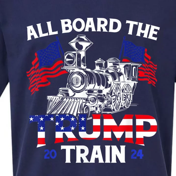 All Aboard Trump Train 2024 American Flag Trump Support Sueded Cloud Jersey T-Shirt