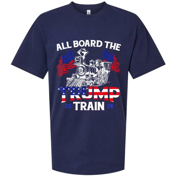 All Aboard Trump Train 2024 American Flag Trump Support Sueded Cloud Jersey T-Shirt