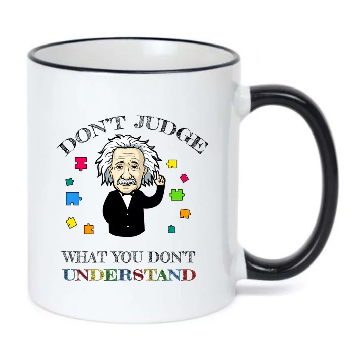 Autism Awareness Teacher Accept Don't Judge Albert Einstein Black Color Changing Mug