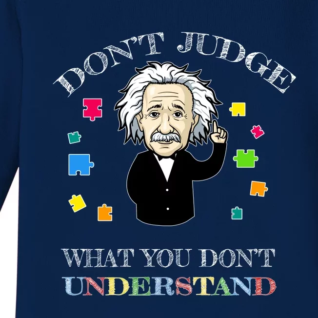 Autism Awareness Teacher Accept Don't Judge Albert Einstein Baby Long Sleeve Bodysuit