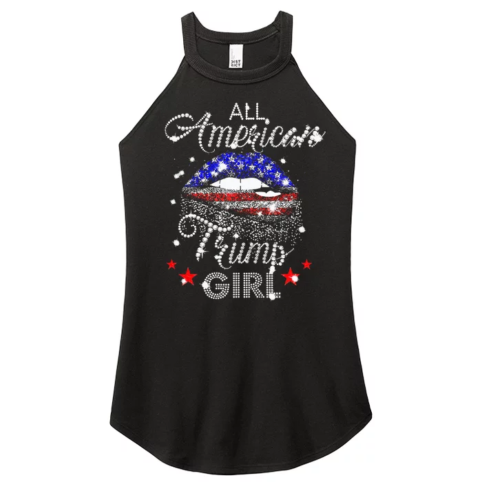 All American Trump Girl Mouth Diamond Women’s Perfect Tri Rocker Tank