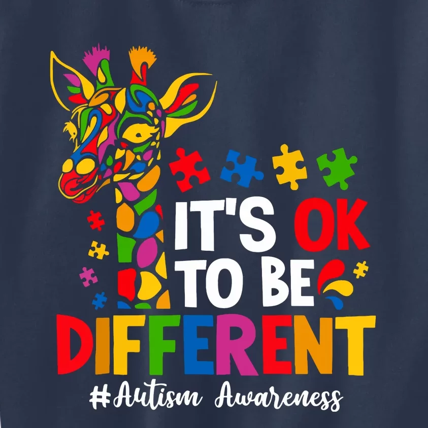 Autism Awareness Teacher Cute Giraffe Its Ok To Be Different Kids Sweatshirt