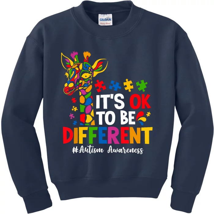 Autism Awareness Teacher Cute Giraffe Its Ok To Be Different Kids Sweatshirt