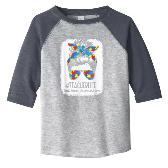 Autism Awareness Teacher shirt Messy Bun Teacher Autism Toddler Fine Jersey T-Shirt