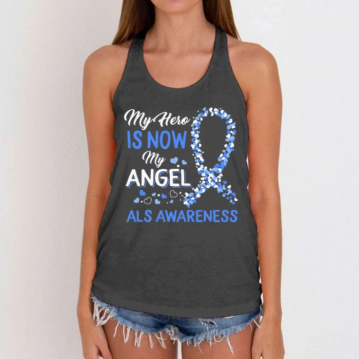 Als Awareness The Hero Is Now My Angel Family Remembrance Women's Knotted Racerback Tank