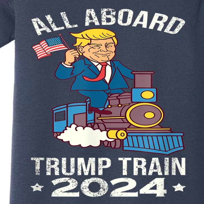 ALL ABOARD TRUMP TRAIN 2024 Patriotic American Flag Baby Bodysuit