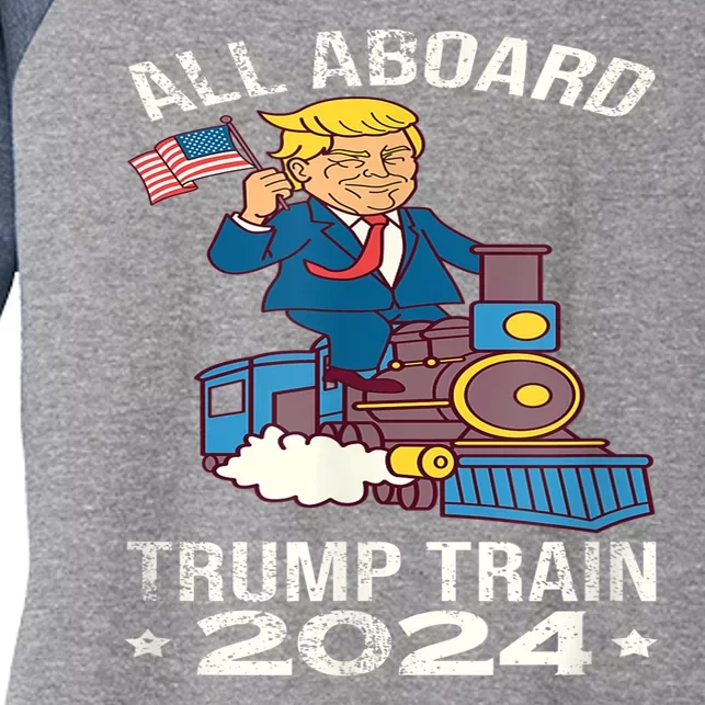 ALL ABOARD TRUMP TRAIN 2024 Patriotic American Flag Women's Tri-Blend 3/4-Sleeve Raglan Shirt