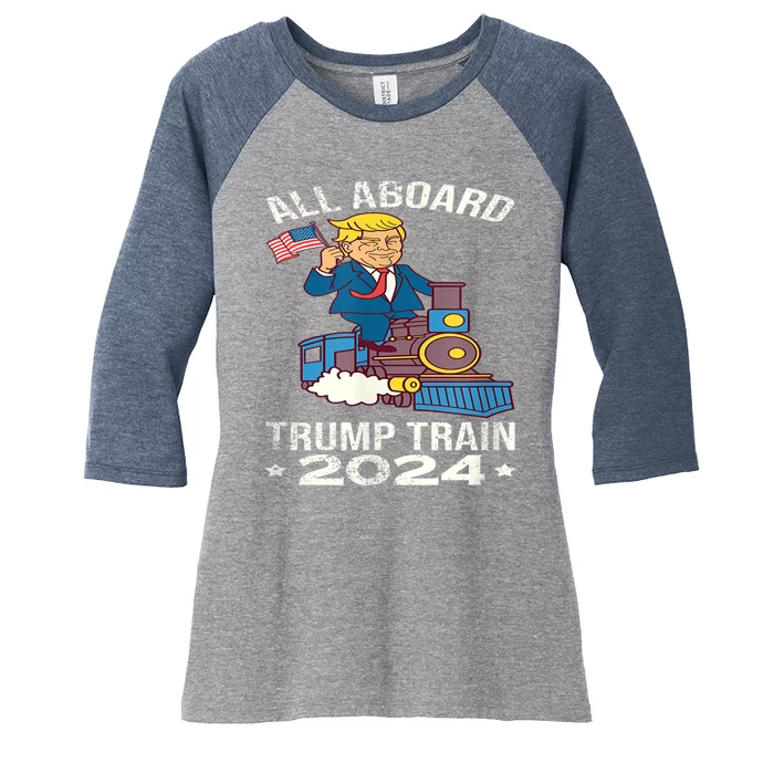 ALL ABOARD TRUMP TRAIN 2024 Patriotic American Flag Women's Tri-Blend 3/4-Sleeve Raglan Shirt