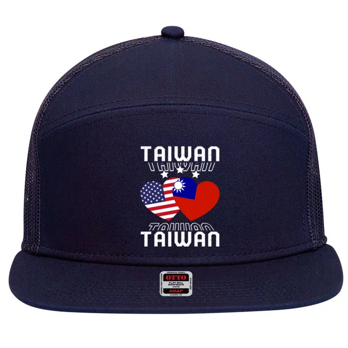 America And Taiwan Taiwanese American Flag Dual Nationality Cool Gift 7 Panel Mesh Trucker Snapback Hat