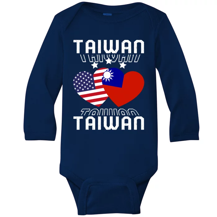 America And Taiwan Taiwanese American Flag Dual Nationality Cool Gift Baby Long Sleeve Bodysuit