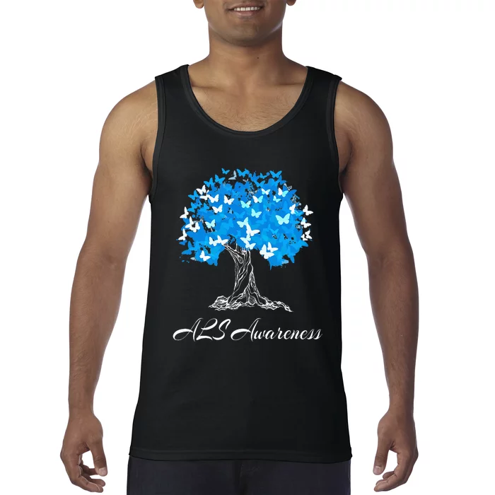 ALS Awareness Tree With Butterflies Support Tank Top