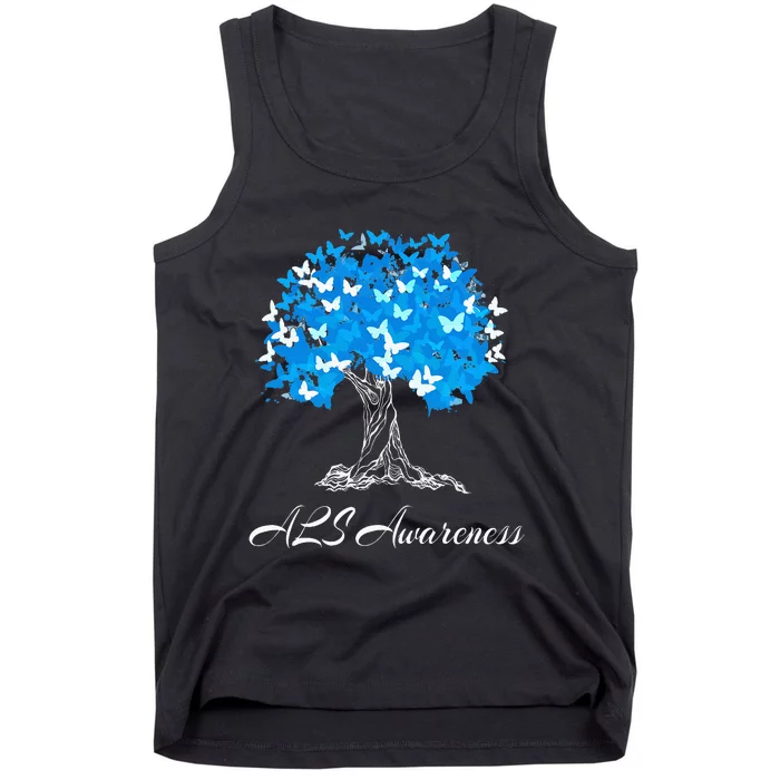 ALS Awareness Tree With Butterflies Support Tank Top