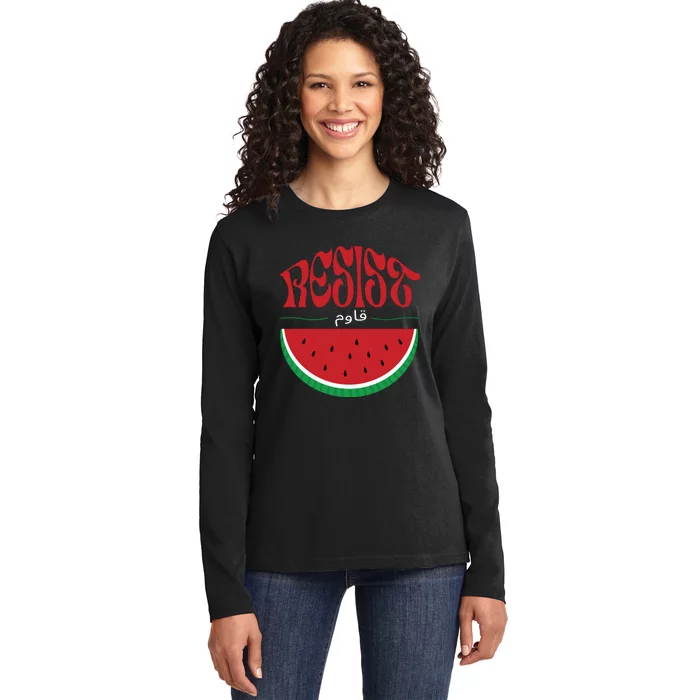 Abolition And The Liberation Of Palestine Watermelon Flag Ladies Long Sleeve Shirt