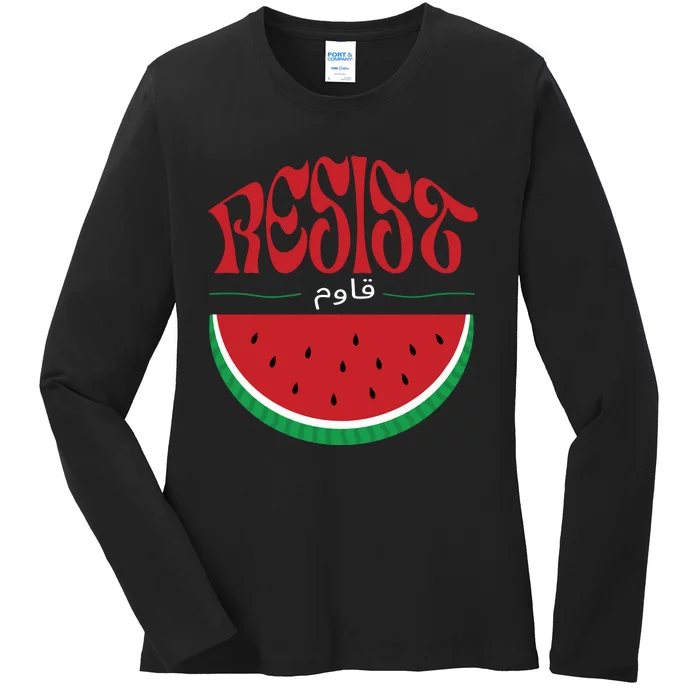 Abolition And The Liberation Of Palestine Watermelon Flag Ladies Long Sleeve Shirt