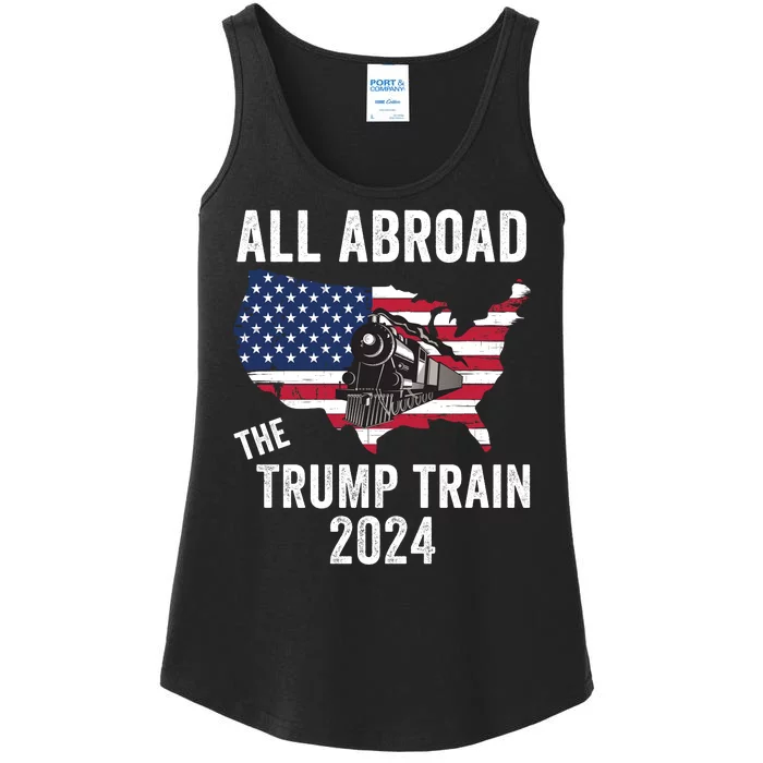 All Aboard The Trump Train 2024 Grudge Us States Us Flag And Train Ladies Essential Tank