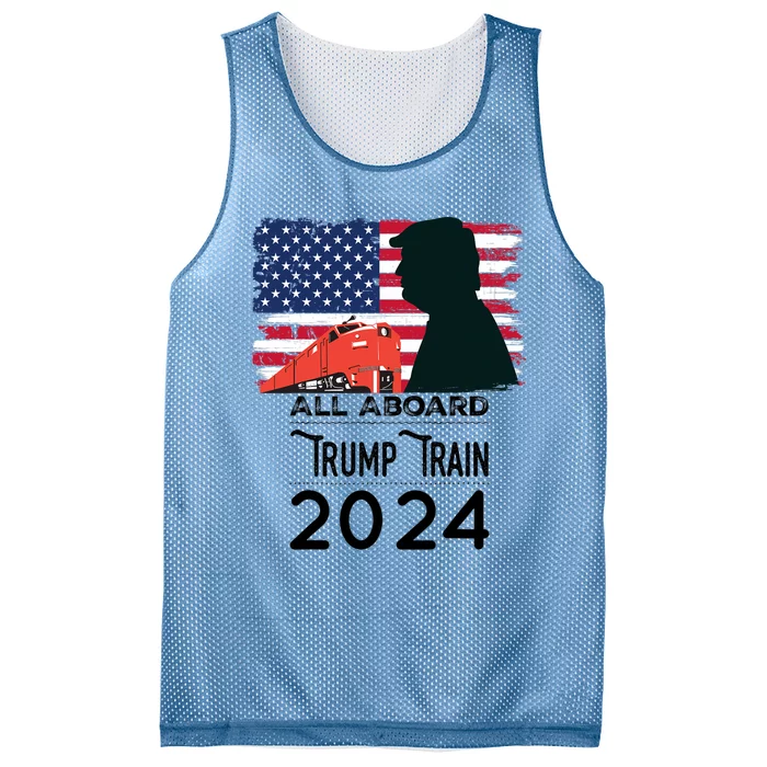 All Aboard Trump Train 2024 Vintage American Flag Apparel Mesh Reversible Basketball Jersey Tank