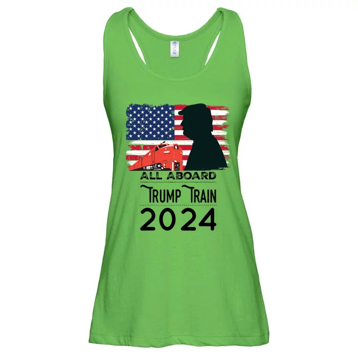 All Aboard Trump Train 2024 Vintage American Flag Apparel Ladies Essential Flowy Tank