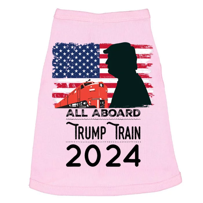 All Aboard Trump Train 2024 Vintage American Flag Apparel Doggie Tank