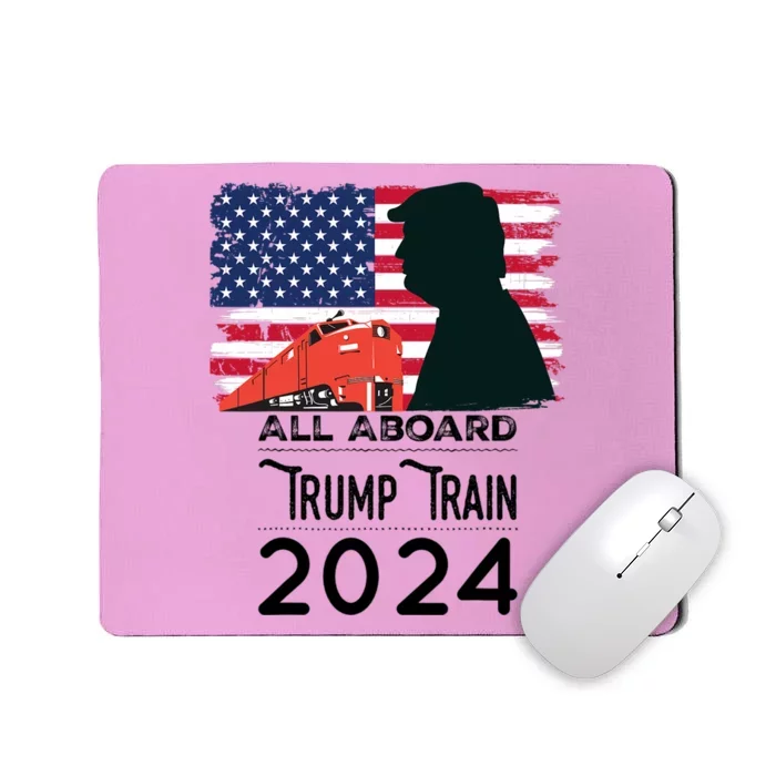 All Aboard Trump Train 2024 Vintage American Flag Apparel Mousepad