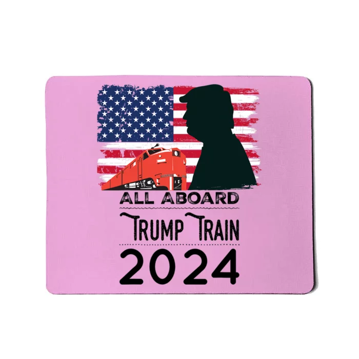 All Aboard Trump Train 2024 Vintage American Flag Apparel Mousepad