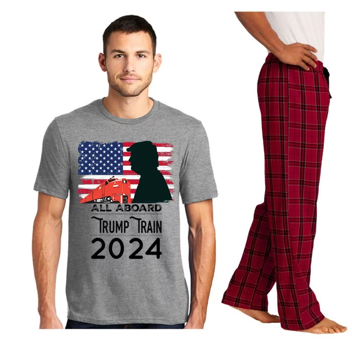 All Aboard Trump Train 2024 Vintage American Flag Apparel Pajama Set