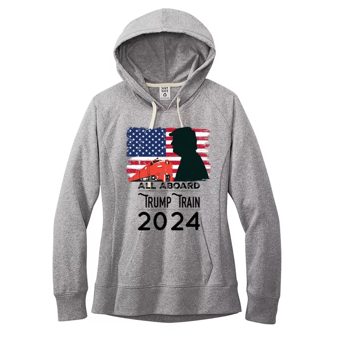 All Aboard Trump Train 2024 Vintage American Flag Apparel Women's Fleece Hoodie