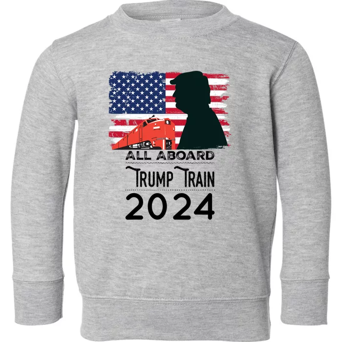 All Aboard Trump Train 2024 Vintage American Flag Apparel Toddler Sweatshirt