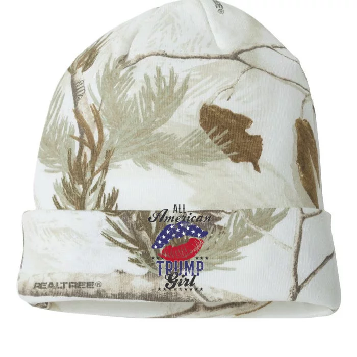 All American Trump Girl Usa Flag Lips Gop Vote 2024 Kati - 12in Camo Beanie