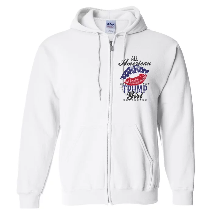 All American Trump Girl Usa Flag Lips Gop Vote 2024 Full Zip Hoodie