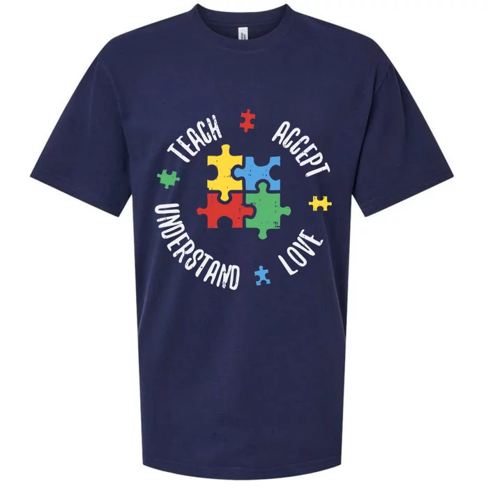 Autism Awareness Teacher Gift Teach Accept Understand Love Gift Sueded Cloud Jersey T-Shirt