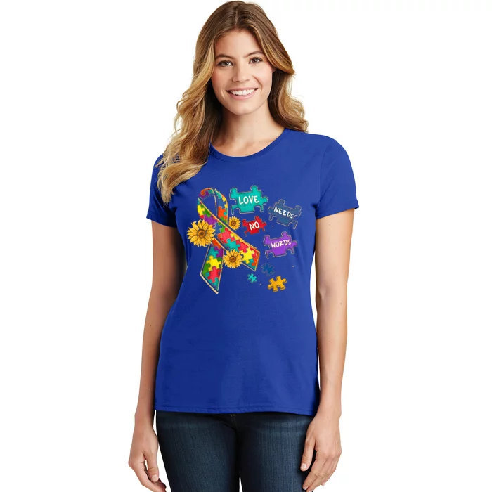 Autism Awareness Teacher Love Needs No Word Shirt Women's T-Shirt