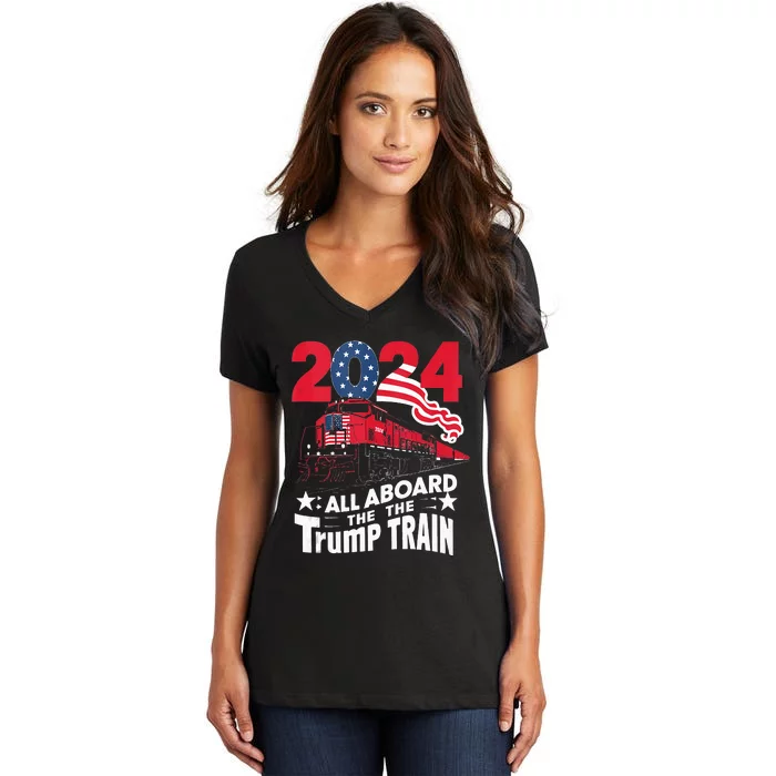 All Aboard The Trump Train Women's V-Neck T-Shirt