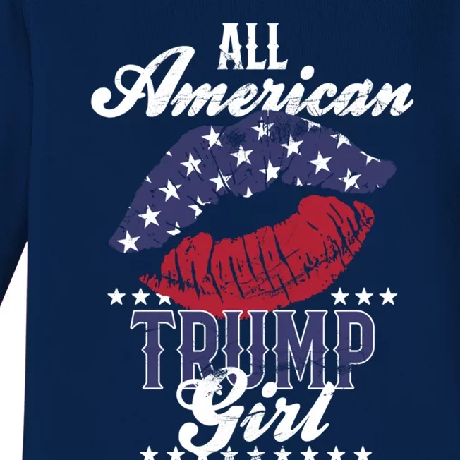 All American Trump Usa Flag Lips Gop Vote 2024 Cool Gift Baby Long Sleeve Bodysuit