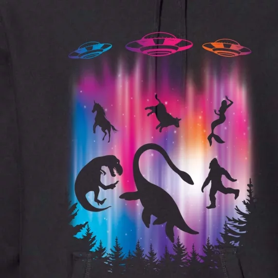 Alien Abduction Trex Loch Ness Bigfoot Funny Ufo Premium Hoodie