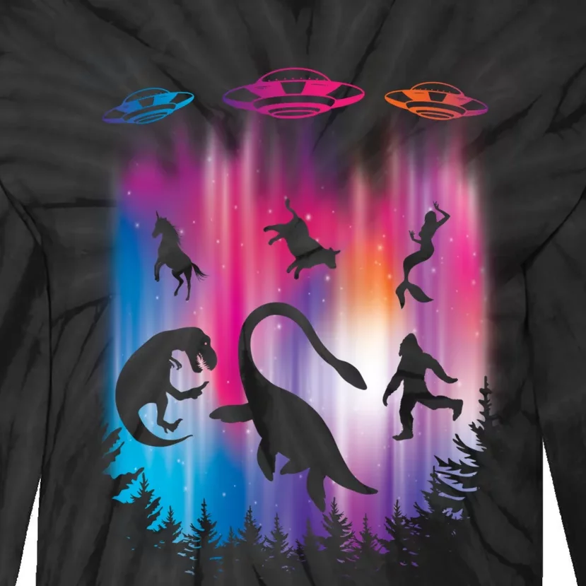 Alien Abduction Trex Loch Ness Bigfoot Funny Ufo Tie-Dye Long Sleeve Shirt