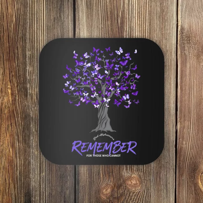 Alzheimer Awareness Tee For Men And Women Purple Butterfly Coaster