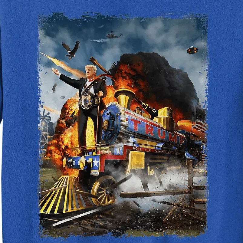 All Aboard The Trump Train Funny Donald Trump 2024 Election Tall Sweatshirt